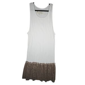 White Ribbed Knit Modest Tank Dress Lace Hem Cottagecore Prairie Midi L
